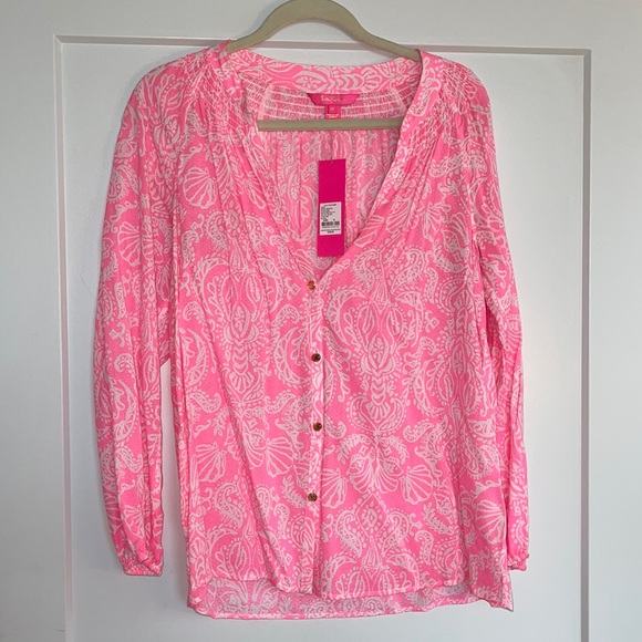 Lilly Pulitzer Tops - Lilly Pulitzer: Button Front Elsa Top in Havana Pink Clawdia